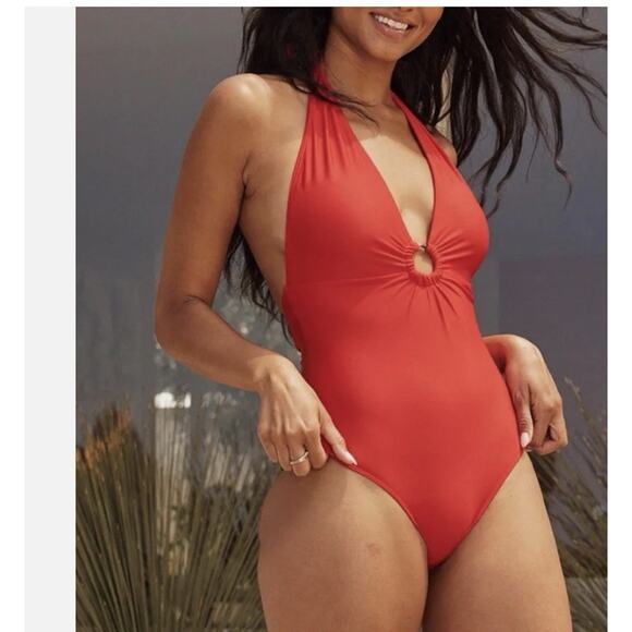 summersalt Other - Summersalt The O Ring Reef One Piece Swimsuit Red Plunge Deep V Neck Size 20 New